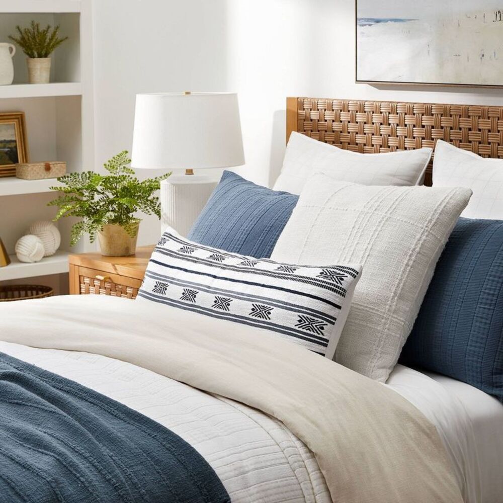 Open Box - Euro Texture Tonal Plaid Decorative Throw Pillow O Off White - Picture 2 of 4
